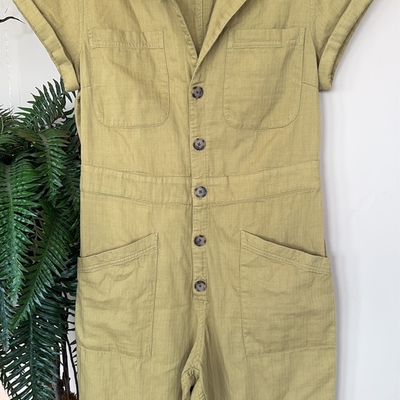 Loft Tailored Olive Green Button Up Jumpsuit V-Neck Short Sleeve 100% Cotton - Picture 7 of 16